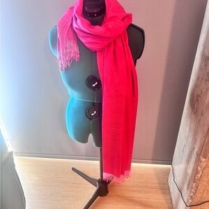 Chic Red Scarf with Pink Fringe